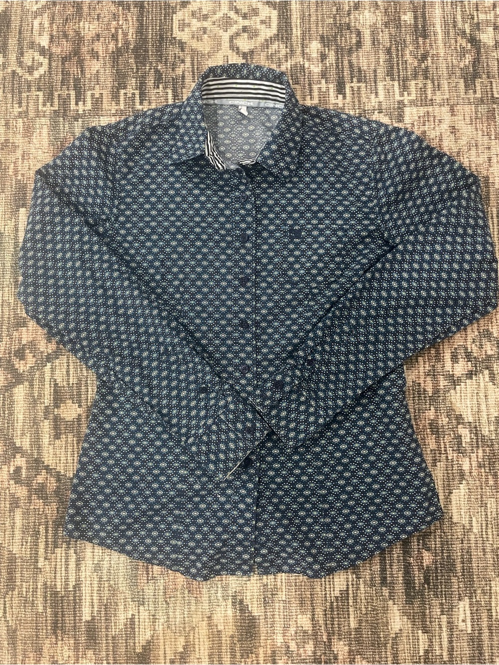 Cinch Navy Blue Micro-Pattern Button-Down Shirt Womens S